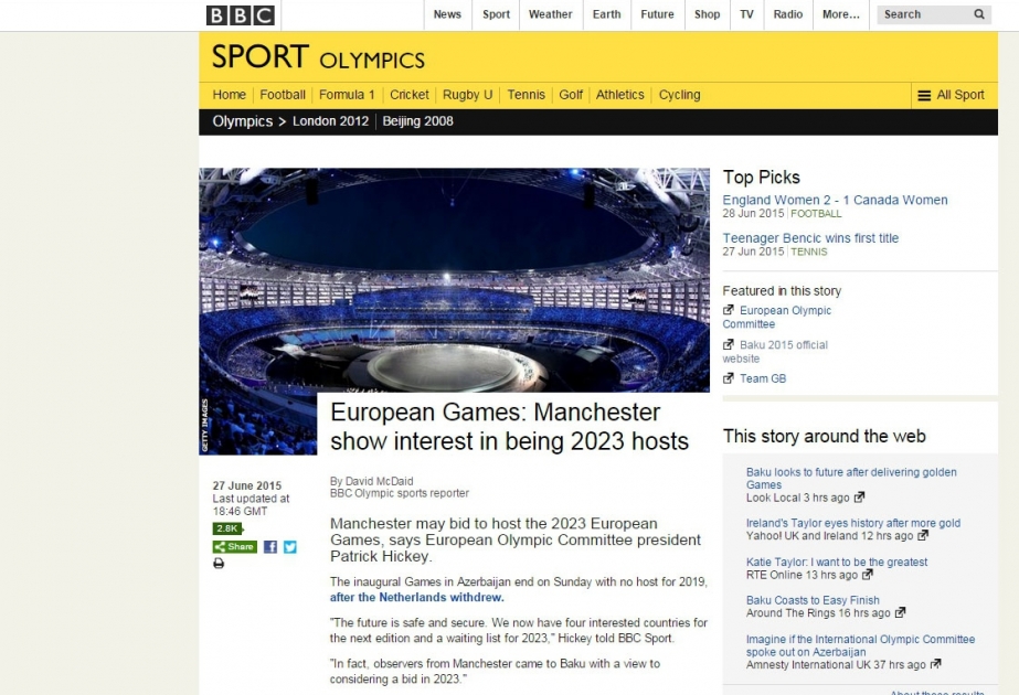 Manchester may bid to host the 2023 European Games, EOC president