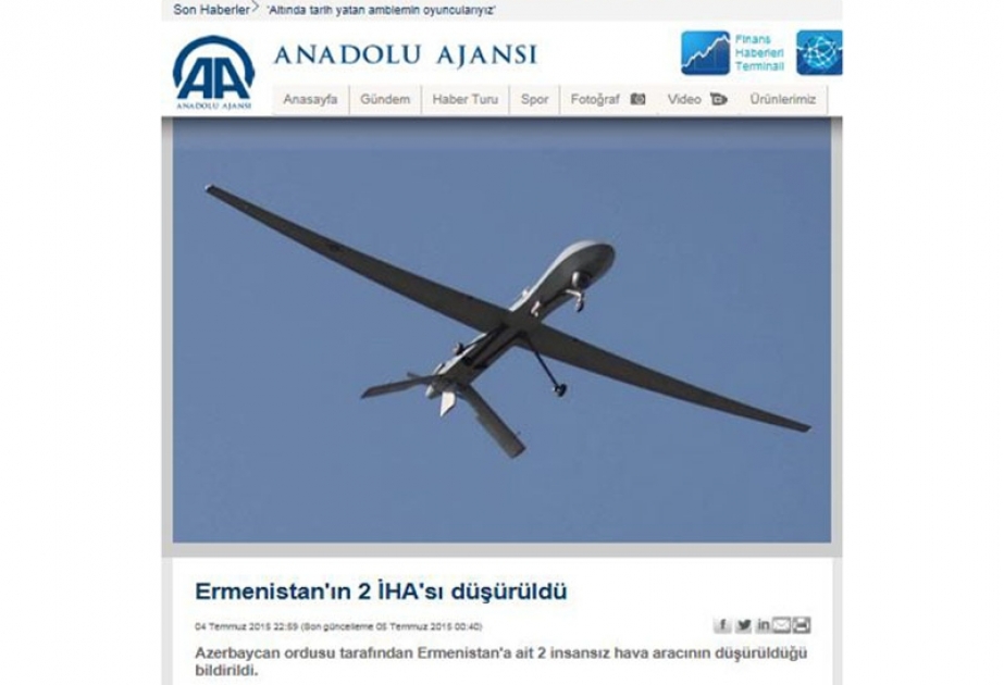 Ermənistana məxsus pilotsuz uçan aparatların məhv edilməsi Türkiyə mətbuatında geniş işıqlandırılıb