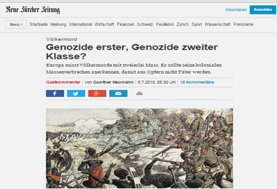 “Neue Zürcher Zeitung”: Ermənistan Azərbaycan ərazisinin dörddə bir hissəsini işğal edib