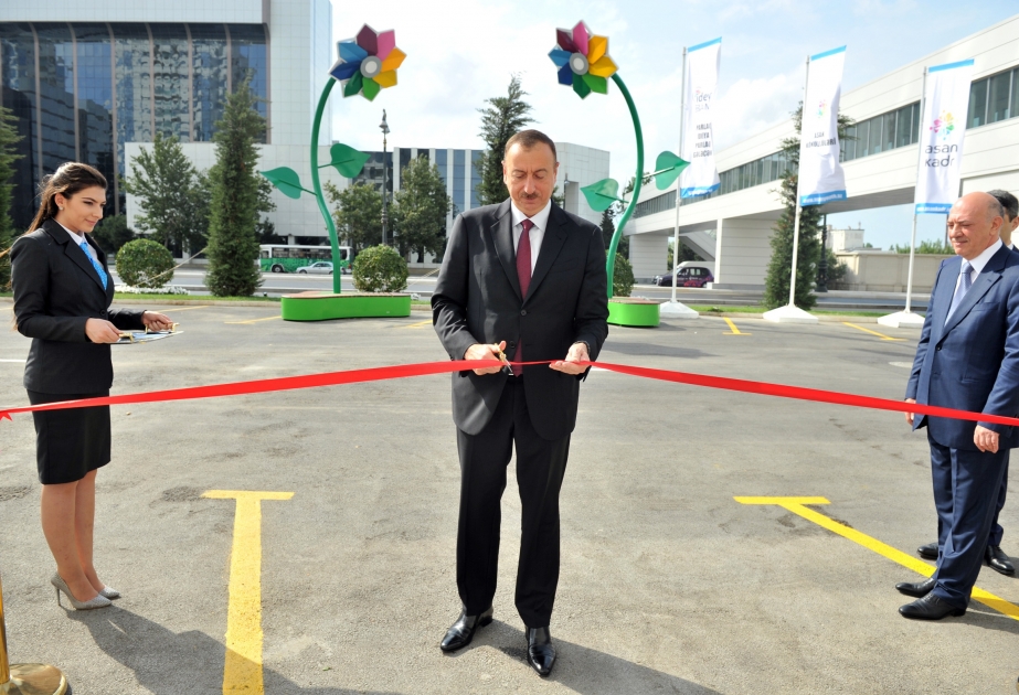 Präsident von Aserbaidschan Ilham Aliyev nahm an der Eröffnung von einem Bürgerservice „ASAN“ Nr.5 teil VIDEO