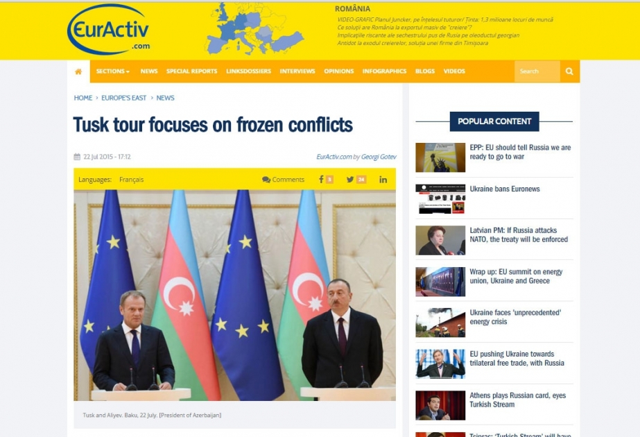 “Euractiv” portalı Avropa İttifaqı Şurası prezidentinin Cənubi Qafqaza səfəri ilə bağlı məqalə yayıb