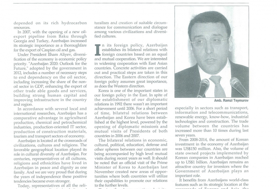 “Diplomatiya” jurnalı: Azərbaycan öz xarici siyasətində digər ölkələrlə bərabər və qarşılıqlı əməkdaşlığa əsaslanan ikitərəfli əlaqələr qurur