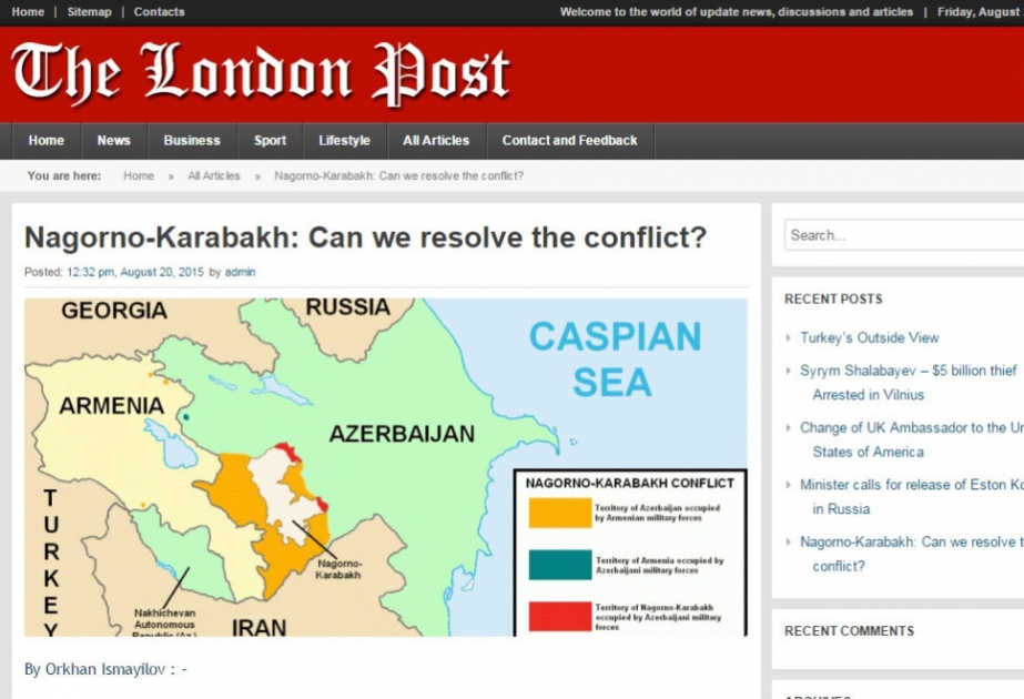 The London Post issues AZERTAC special correspondent's article on Nagorno-Karabakh conflict