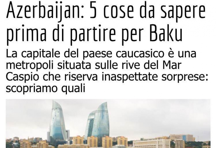 www.turismo.it publishes article on Baku