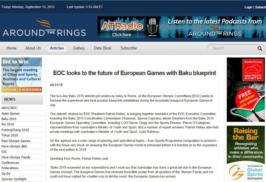 Avropa Olimpiya Komitəsi Avropa Oyunlarının gələcəyinə Bakı layihəsindən baxır