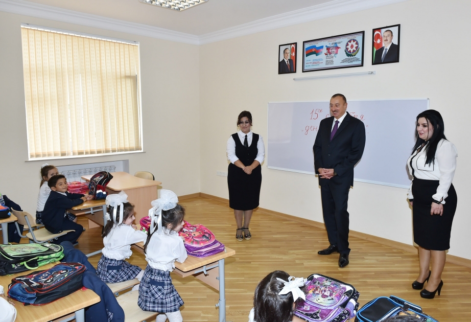 Prezident İlham Əliyev Sabunçu rayonunda əsaslı şəkildə yenidən qurulan 148 nömrəli tam orta məktəbin açılışında iştirak edib VİDEO
