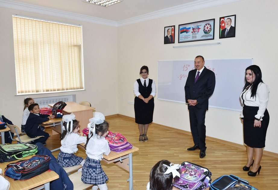 Президент Ильхам Алиев принял участие в открытии капитально реконструированной полной средней школы номер 148 в Сабунчинском районе ВИДЕО