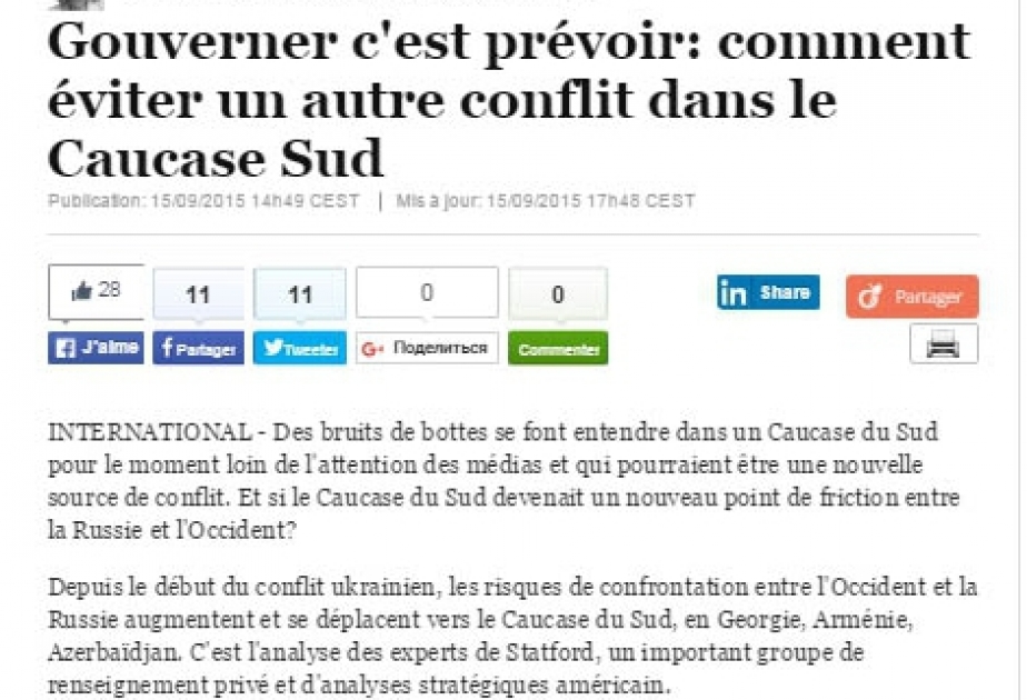 “Le Huffington Post” qəzeti Dağlıq Qarabağ münaqişəsindən yazır