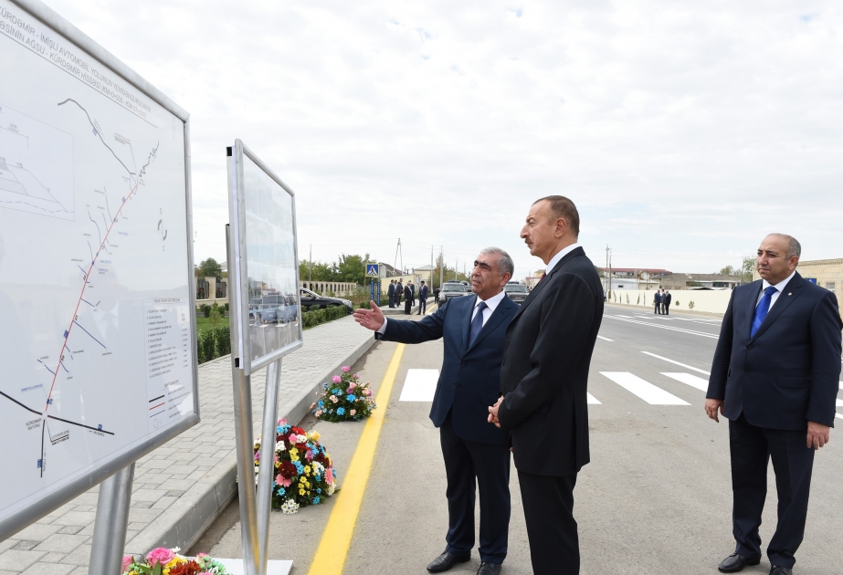 President Ilham Aliyev attended the opening of Aghsu-Kurdamir section of Aghsu-Kurdamir-Imishli highway VIDEO