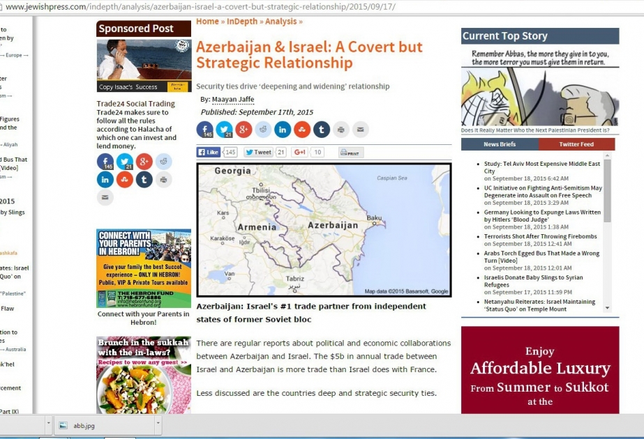 Американская еврейская газета "Jewish Press": В отношении армянской оккупации территории Азербайджана Запад проводит политику двойных стандартов
