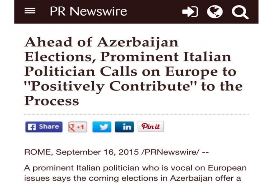 سياسي إيطالي يدعو المؤسسات الأوروبية لاتخاذ موقف إيجابي من الانتخابات البرلمانية في أذربيجان