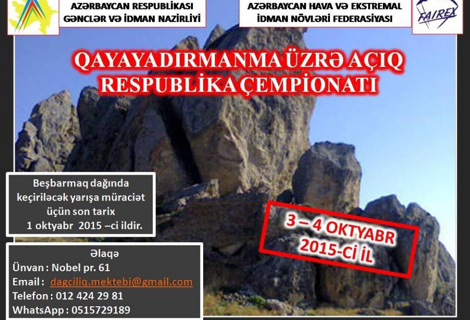 Oktyabrda "Beşbarmaq" dağında qayayadırmanma üzrə açıq respublika çempionatı keçiriləcək