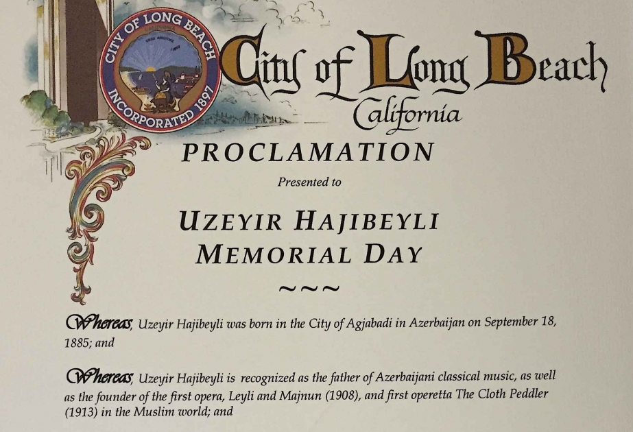 Los Angeles proclaims "Uzeyir Hajibeyli Day"