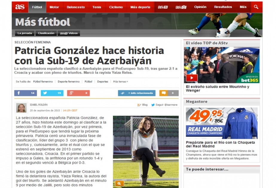 İspaniyanın idman nəşri: Patrisia Qonzales Azərbaycanın U-19 komandası ilə tarix yaradır