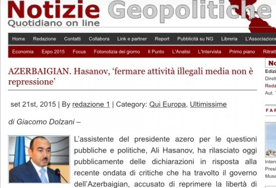 Notizie Geopolitiche issues statement by Azerbaijani President`s aide
