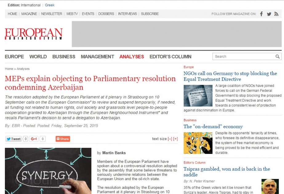 Avropa Parlamentinin bəzi deputatları Azərbaycanla bağlı qərəzli qətnaməni kəskin tənqid ediblər