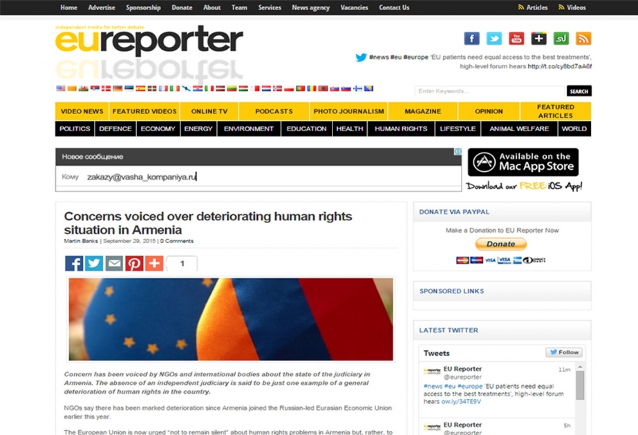 “Eureporter” jurnalı Ermənistanda insan hüquqlarının pozulması hallarından yazır