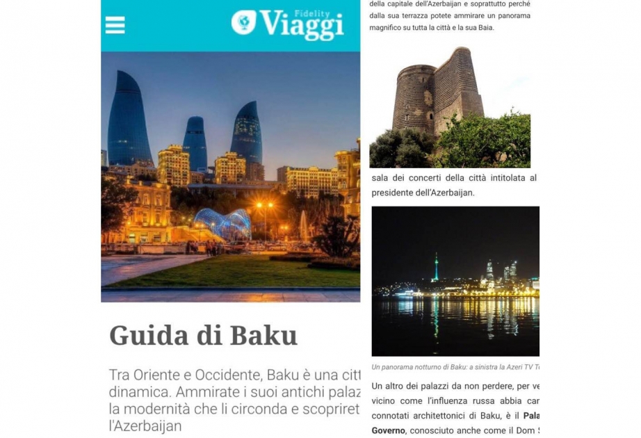 İtaliyanın “Fidelity house” saytı Bakının turizm imkanlarından bəhs edir
