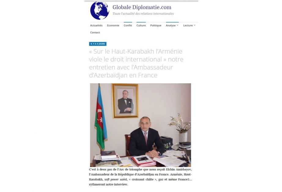 Azərbaycan səfiri Fransa portalına müsahibəsində Ermənistanın təcavüzkar siyasətinin nəticələrindən danışıb