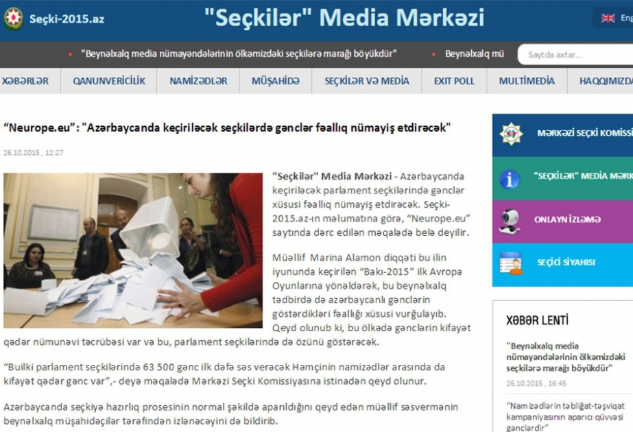 "Neurope.eu" publishes article about elections in Azerbaijan