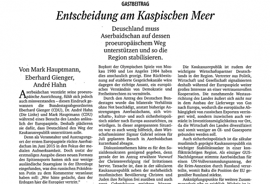 Frankfurter Rundschau newspaper: Azerbaijan is a source of stability in the region