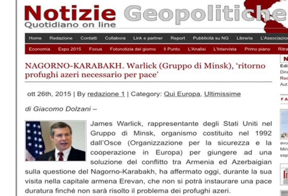 “Notizie Geopolitiche” portalı Ermənistanın təcavüzkar siyasətindən yazır