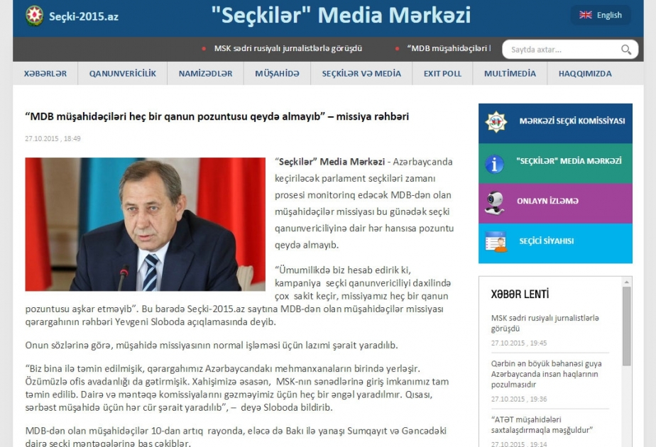Yevgeni Sloboda: MDB müşahidəçiləri indiyədək heç bir qanun pozuntusu qeydə almayıb