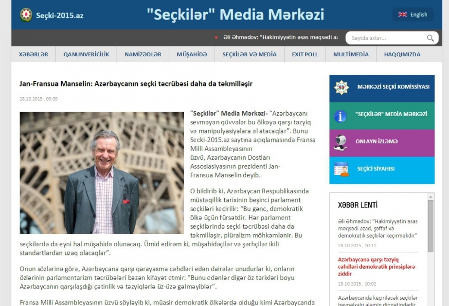 Jan-Fransua Mansel: Azərbaycanın seçki təcrübəsi daha da təkmilləşir