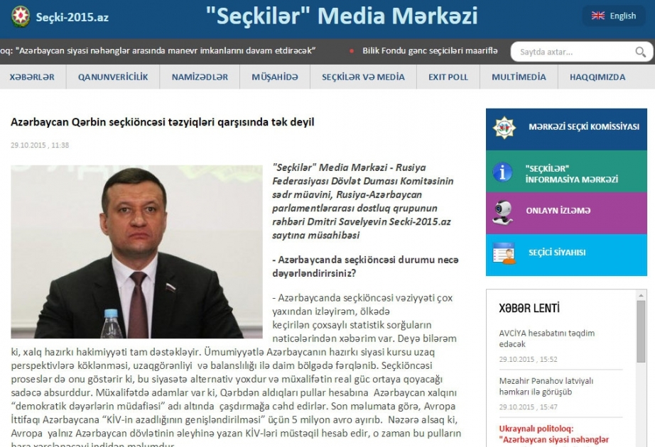 Dmitri Savelyev: Azərbaycan xalqı hazırkı hakimiyyəti tam dəstəkləyir