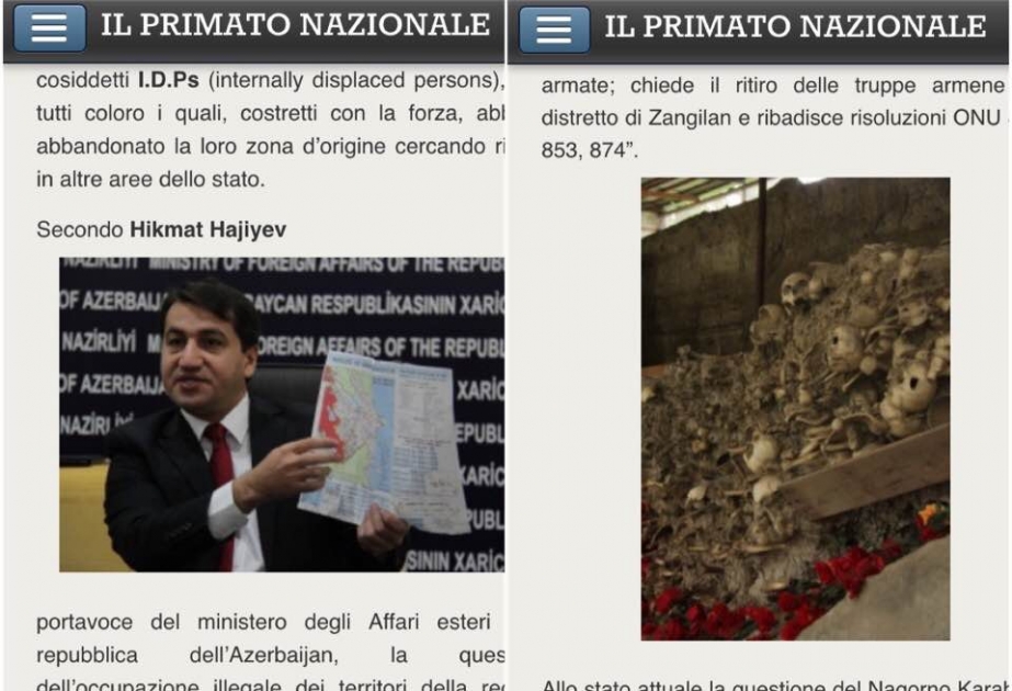 “İl Primato Nazionale” portalı Dağlıq Qarabağ münaqişəsinin ağır nəticələrindən yazır