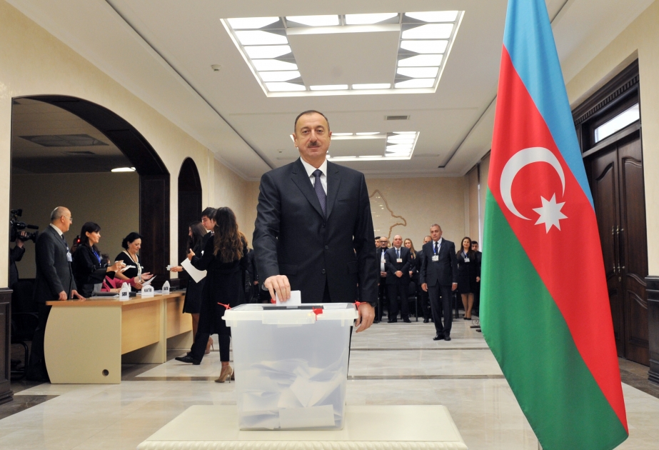 President Ilham Aliyev voted at polling station No 6 VIDEO