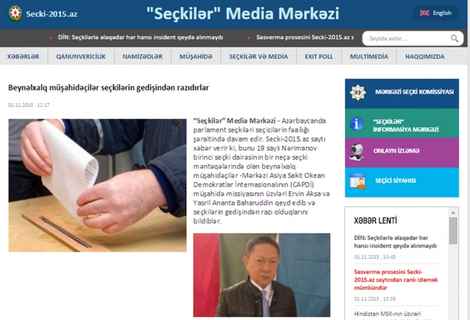 Beynəlxalq müşahidəçilər seçkilərin gedişindən razıdırlar