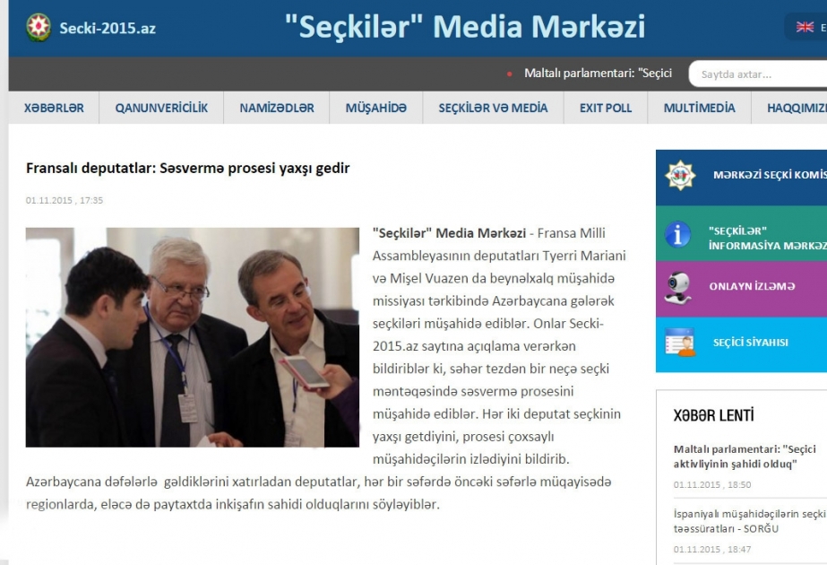 Fransalı deputatlar: Seçki prosesinin yaxşı təşkil olunduğunu müşahidə etdik