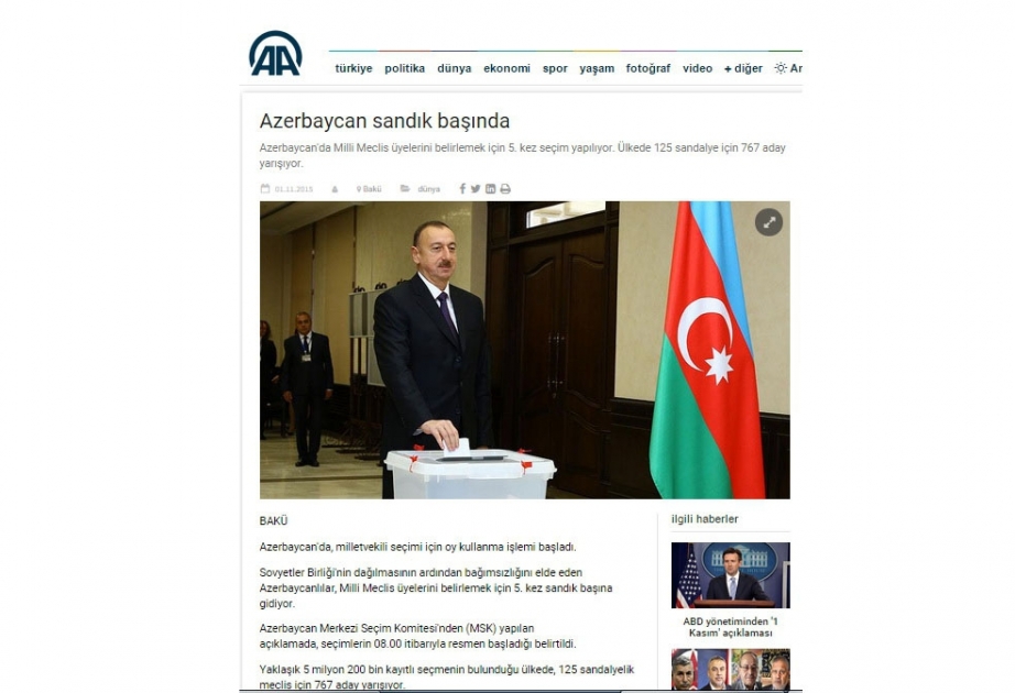 Türkiyə mediası Yeni Azərbaycan Partiyasının seçkilərdə inamlı qələbəsindən yazır