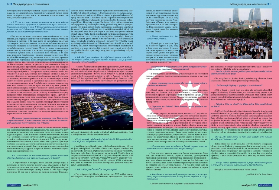 Çexiya jurnalı Azərbaycan səfirinin müsahibəsini dərc edib