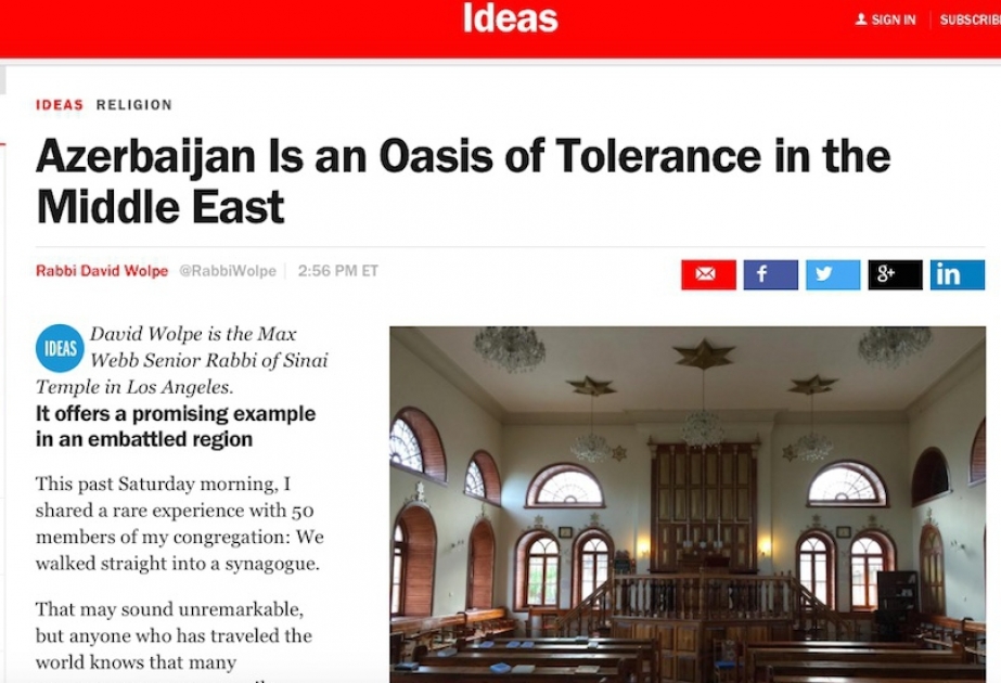 “Time” jurnalı: Azərbaycan Yaxın Şərqdə tolerantlıq vadisidir