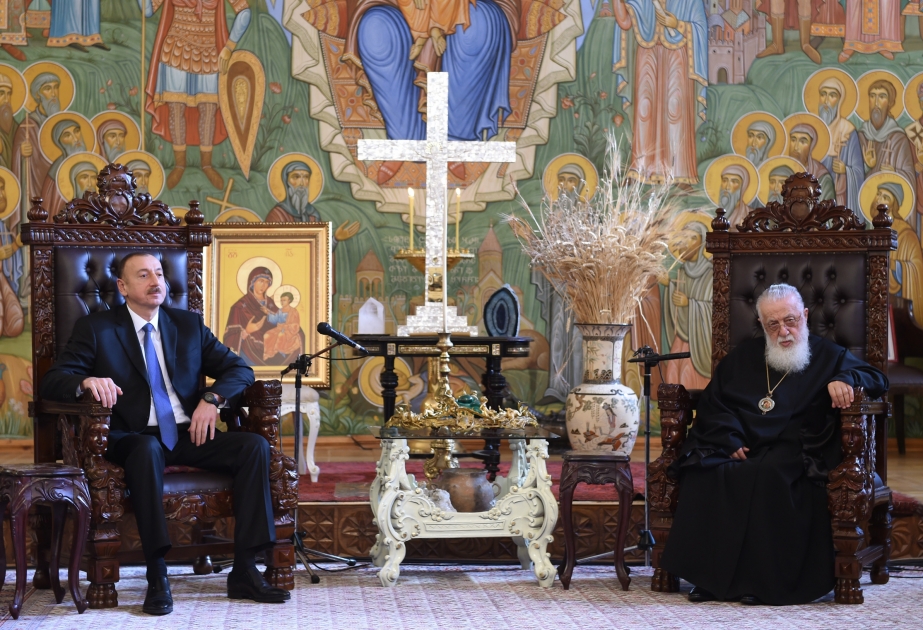 Azərbaycan Prezidenti İlham Əliyev Gürcüstan Pravoslav Kilsəsinin Patriarxı II İliya ilə görüşüb VİDEO