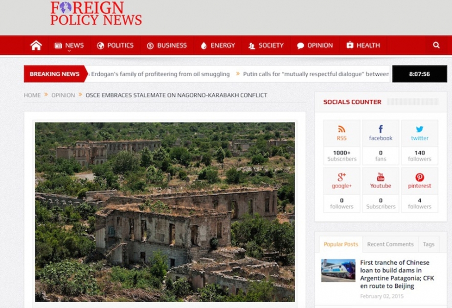 “Foreign Policy News” portalı: ATƏT Dağlıq Qarabağ münaqişəsinin tənzimlənməsi prinsipinə sadiq deyil