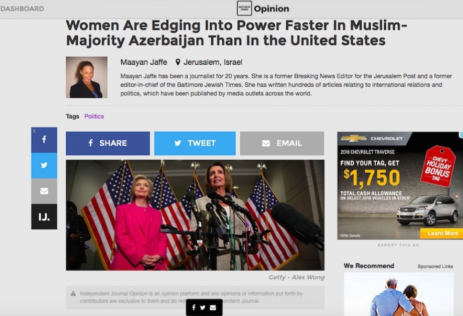 Amerikalı ekspert Azərbaycanda qadın azadlığı və qadınların uğurları barədə