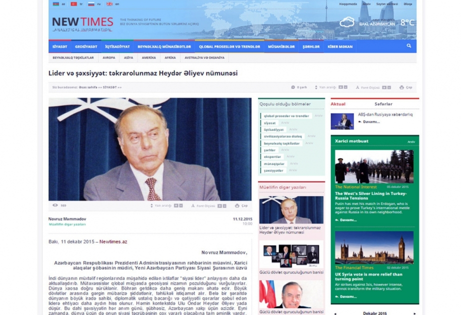 Lider və şəxsiyyət: təkrarolunmaz Heydər Əliyev nümunəsi