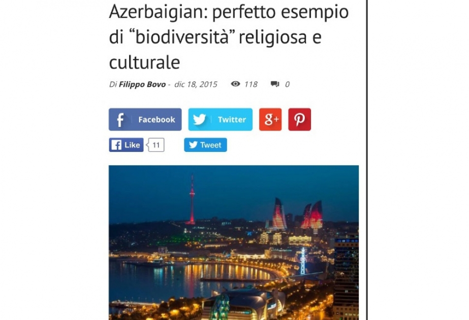 «Opinione Publica»: Азербайджан – прекрасный образец религиозного и культурного разнообразия