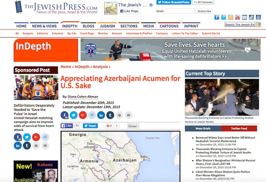 “The Jewish Press” qəzeti Azərbaycanın ABŞ üçün əhəmiyyəti barədə