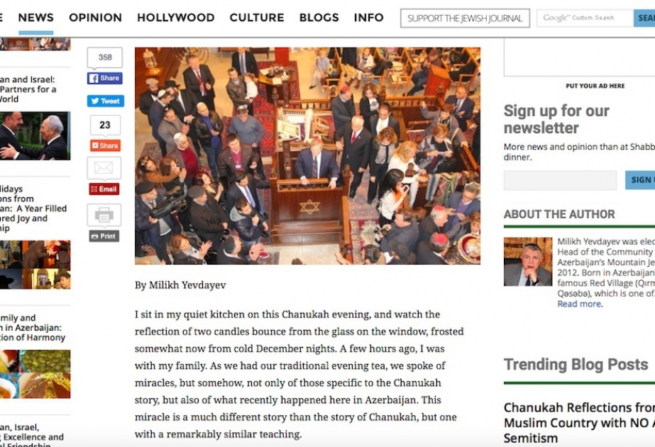 “Jewish Journal” nəşri Azərbaycanın və ABŞ-ın yəhudi icmalarının əlaqələri barədə