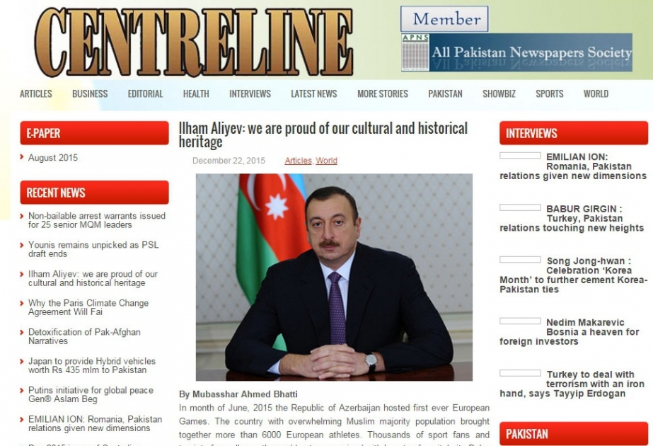 Pakistan mətbuatı: “İlham Əliyev: Biz mədəni və tarixi irsimizlə fəxr edirik”