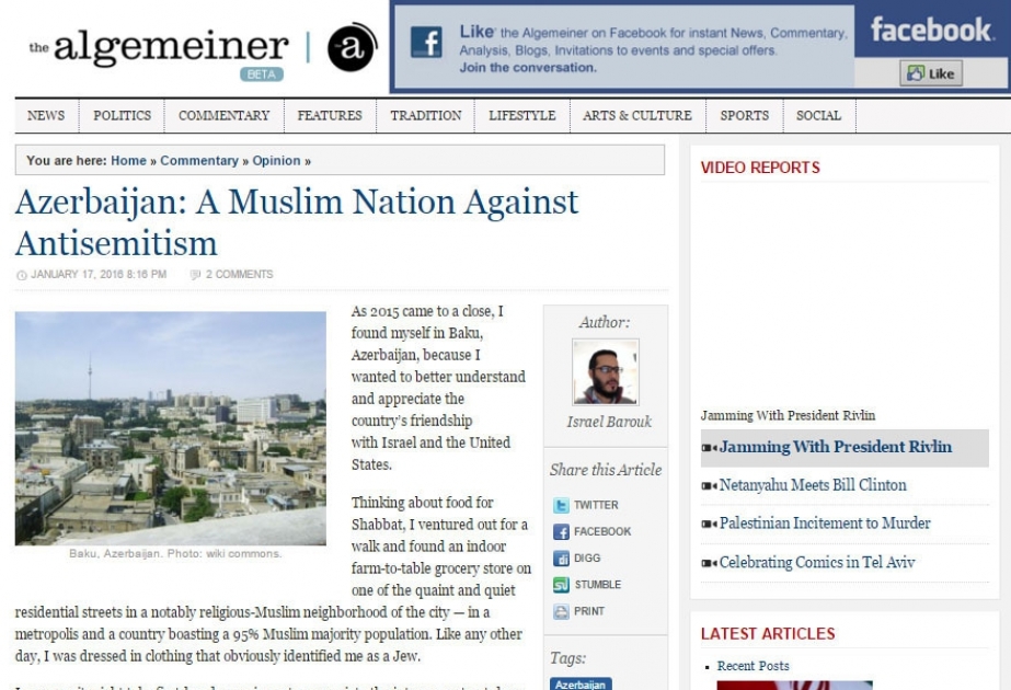 Amerikalı ravvin Azərbaycandakı multikultural və tolerant mühitdən yazır
