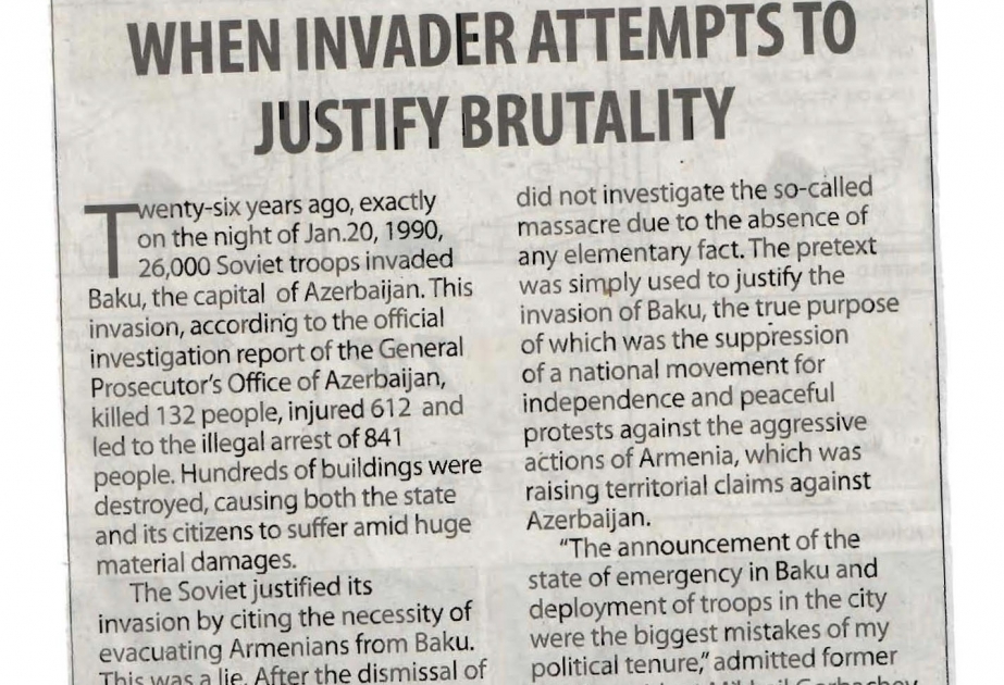 İndoneziyanın “The Jakarta Post” qəzeti 20 Yanvar faciəsindən yazır