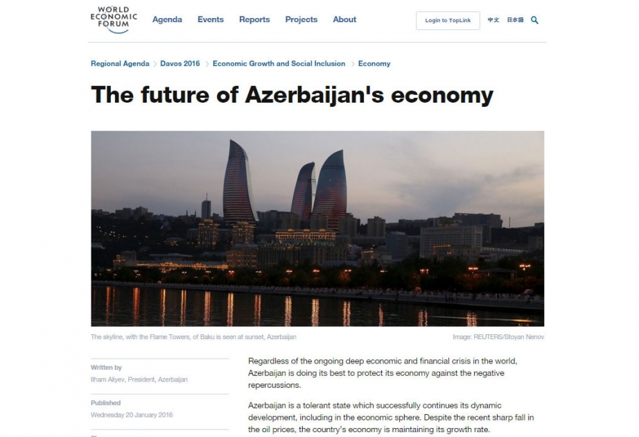 Prezident İlham Əliyev: “Azərbaycan iqtisadiyyatının gələcəyi”