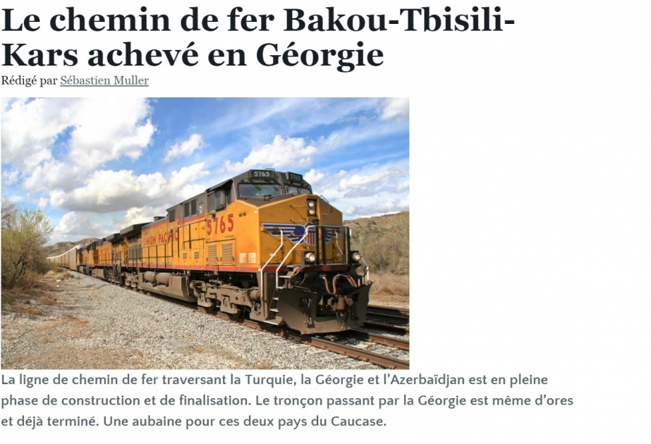 Fransanın “Le Caucase” saytında Bakı-Tbilisi-Qars dəmir yolunun əhəmiyyətindən danışılıb