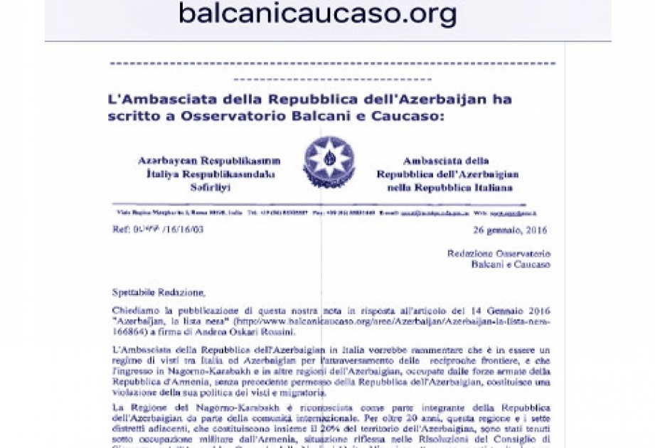 Azərbaycanlı diplomatın İtaliya portalındakı əsassız yazıya tutarlı cavabı