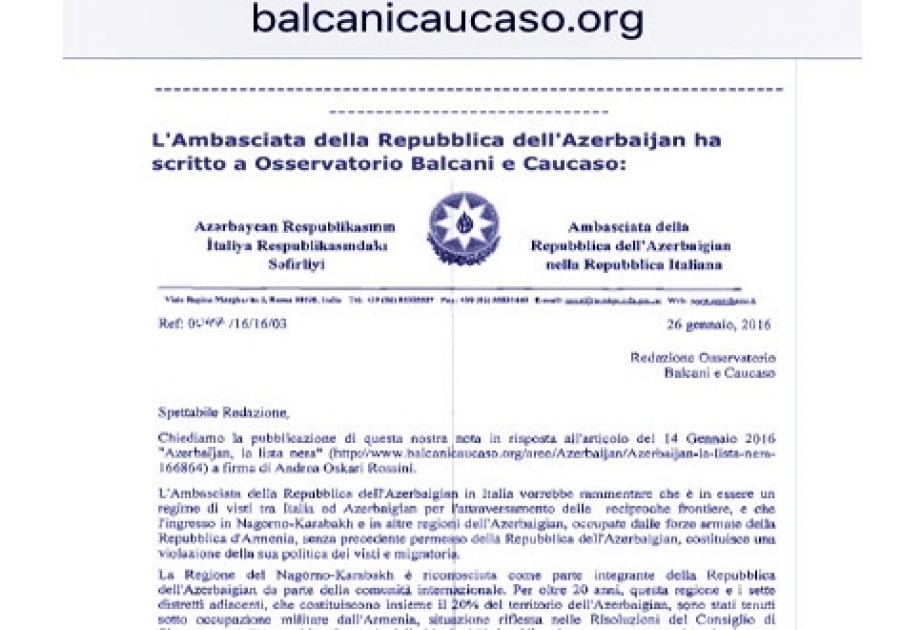 Весомый ответ азербайджанского дипломата на необоснованную статью на итальянском портале